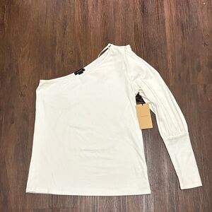 Halogen Cream One-Shoulder Long Sleeve Top
